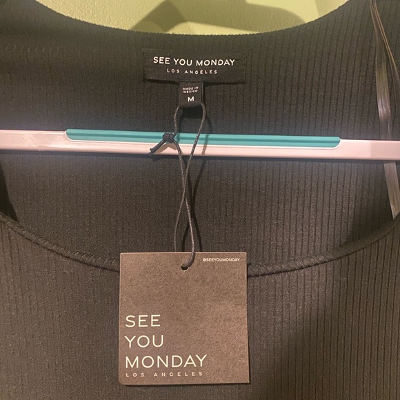 see you monday sym la black ribbed bodycon midi dress new nwt midi long M - Picture 3 of 8